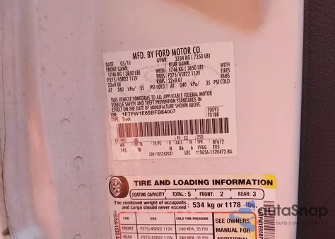 2011 Ford F-150 Lariat Limited from USA, damaged, VIN 1FTFW1E65BFB84007